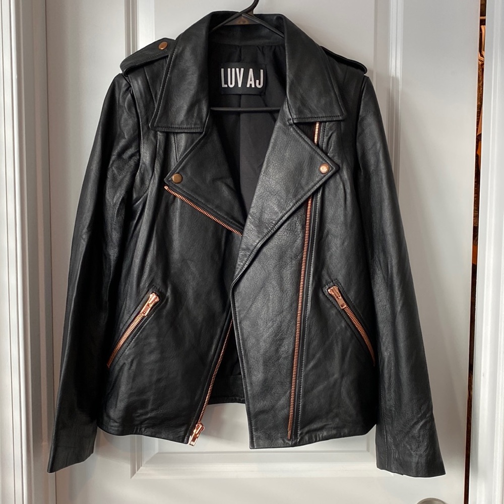 Luv AJ leather jacket rose gold accents. Size small womens.